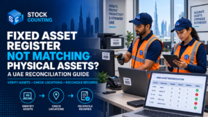 Fixed asset reconciliation in UAE with tagged office equipment.