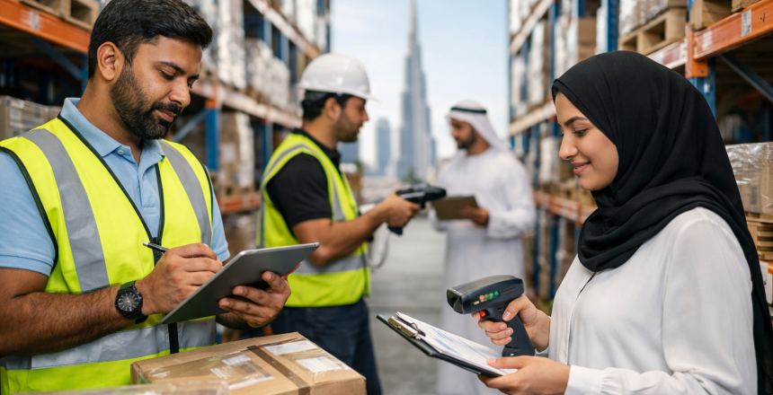 Warehouse audit with Burj Khalifa view